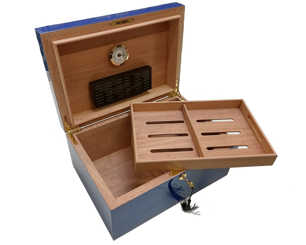 Humidor Cuban Flag HG Blauw 100 Sigaren 34x25x16cm