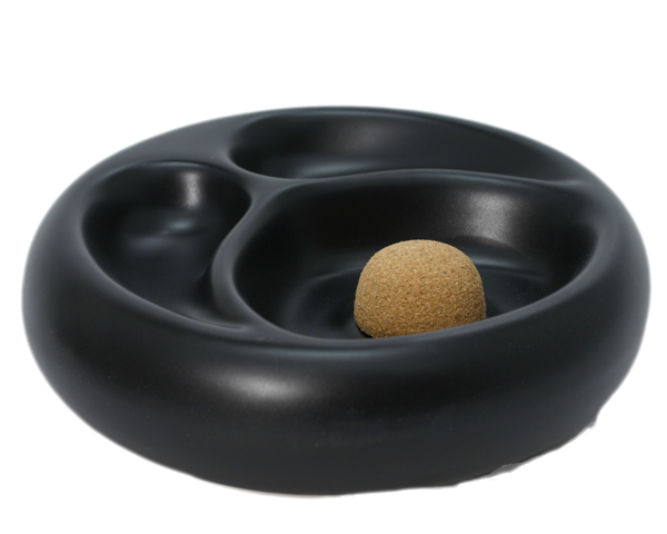 Ashtray Pipe Ceramic Black Round 2 Pipes
