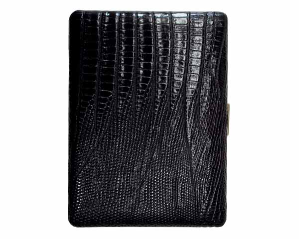 Cigarette Case Pearl Leather Black Lezard 9sks