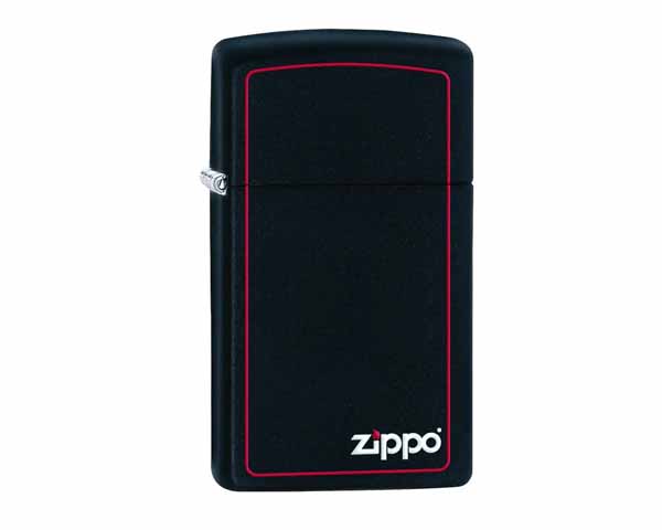 Lighter Zippo Black Matte Red Border Slim with Zippo Logo 