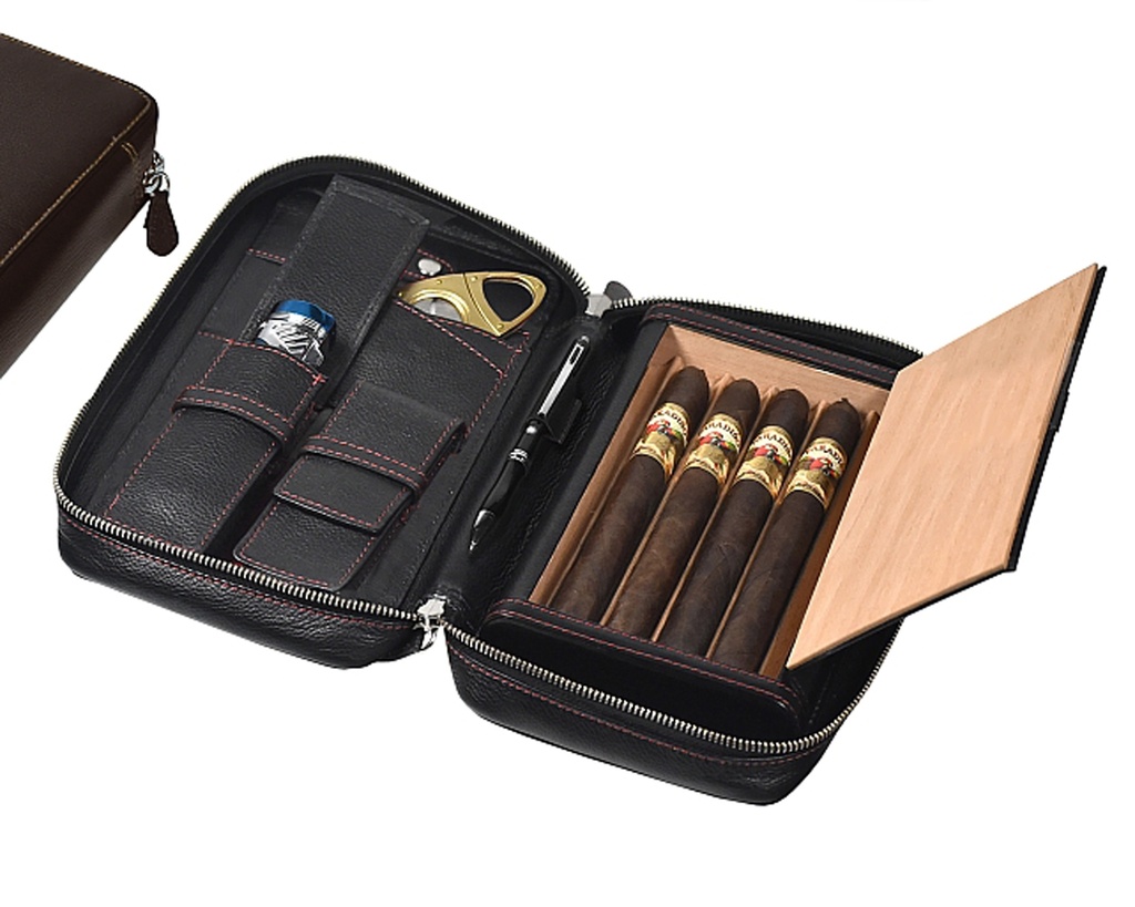 Cigar Pouch Lubinski Leather Combi Black 5 Cigars