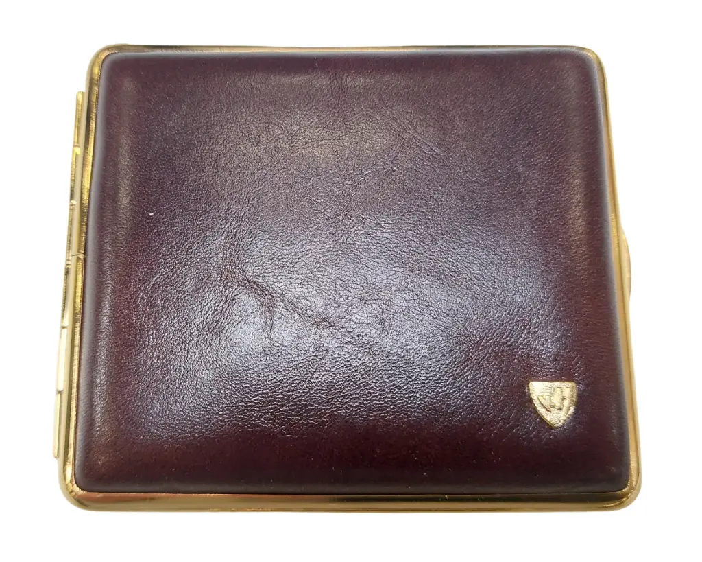 Etui Sigaret VH 520 Leder Goud Bruin 18ks