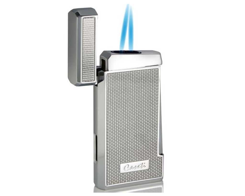 Briquet Caseti Marseille Twin Jet Argent Carbon