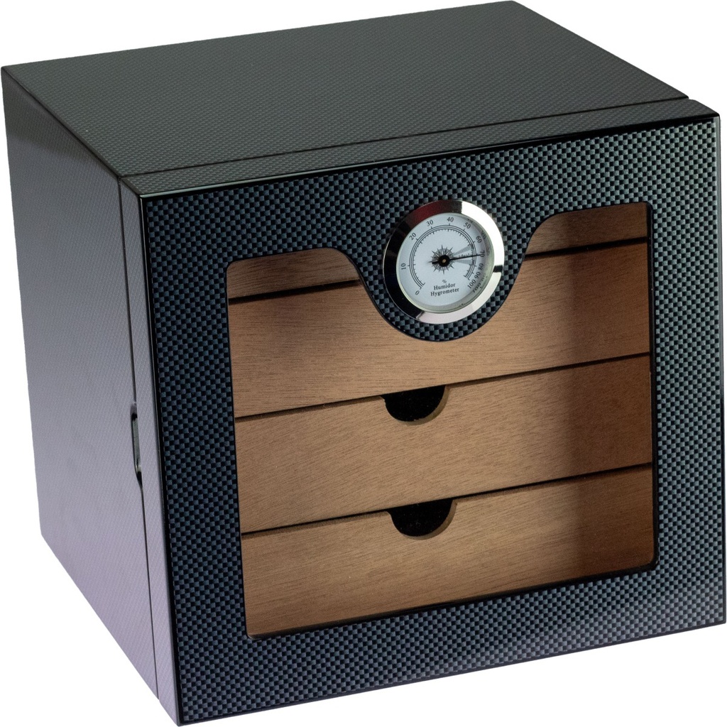 Humidor Cabinet Carbon Brillant 80 Cigares 4 Tiroirs