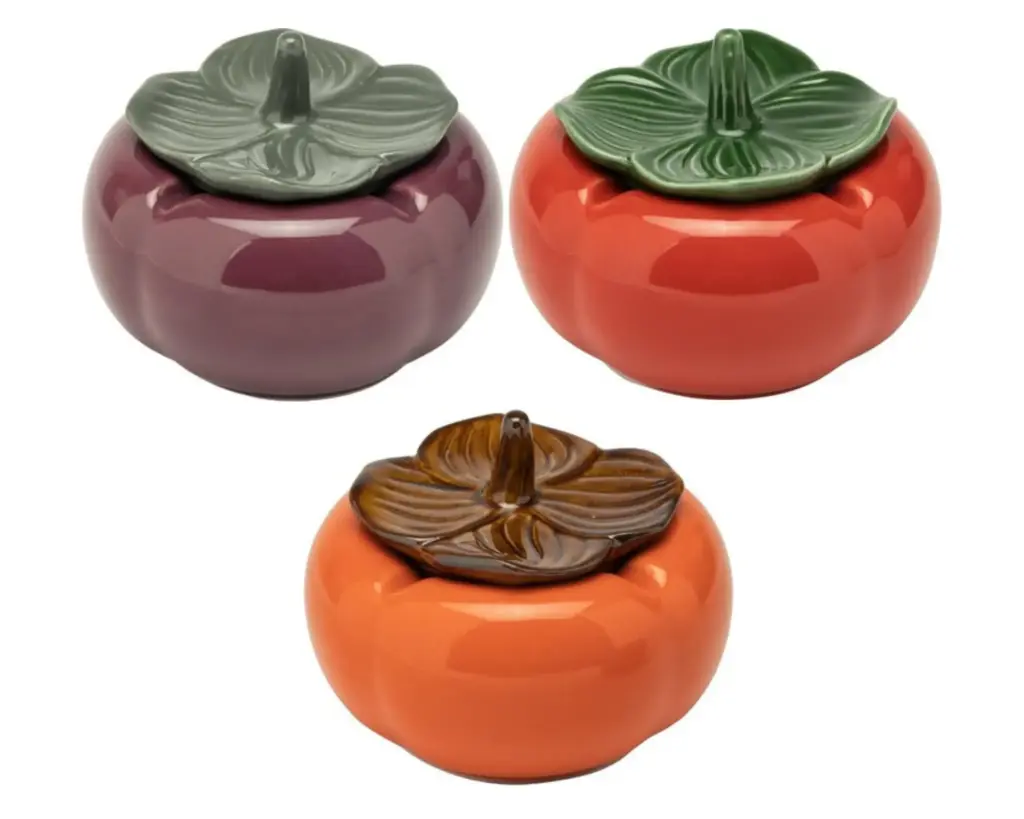 Cendrier Céramique Aubergine/Potiron/Tomate avec Couvercle 10,5cm