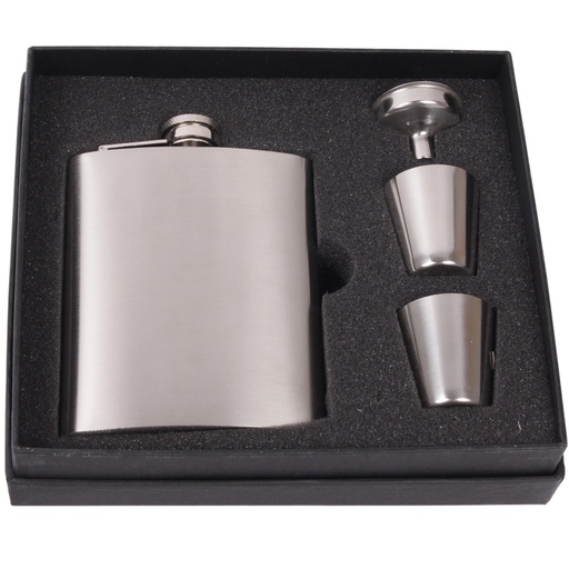 [22275] Hip Flask Set 7oz + BCup Chrome Brush