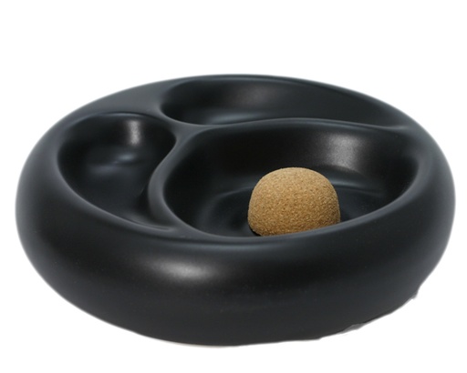 [520104] Ashtray Pipe Ceramic Black Round 2 Pipes