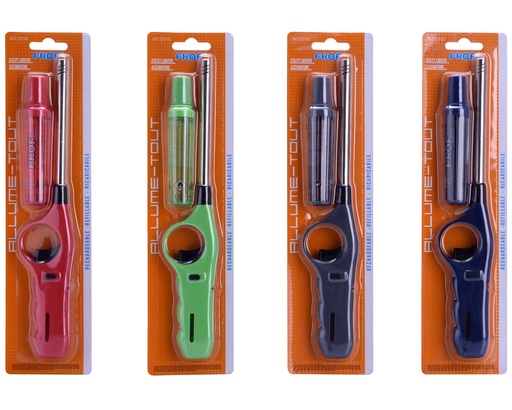 [40411535] Briquet Bougie Jetable Prof Hake 4 Couleurs avec Gas Bottle Blister