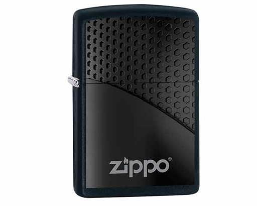 [60005297] Briquet Zippo Black Hexagon Design with Zippo Logo