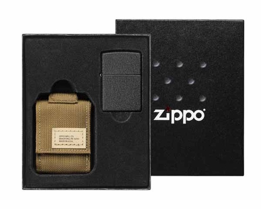 [60005677] Gift Set Zippo Molle Etui Coyote et Briquet Zippo Black Crackle