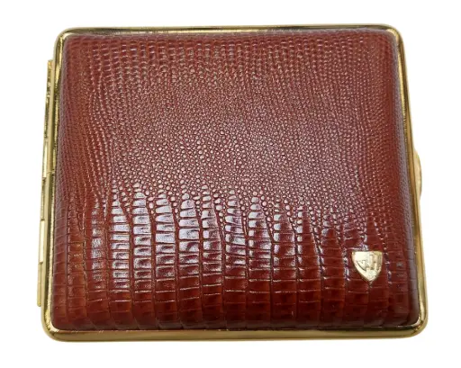 [520GLE09] Etui Sigaret VH 520 Leder Goud Lezard Bruin 18ks