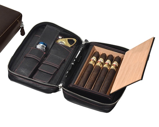 [MI518] Cigar Pouch Lubinski Leather Combi Black 5 Cigars