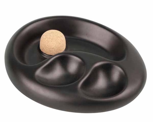 [520114] Ashtray Pipe Ceramic Oval Black Matt 2 Pipes
