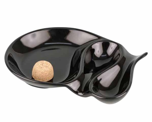[520745] Ashtray Pipe Ceramic Oval Black Shiny 2 Pipes