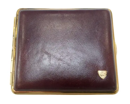 [520GLT9] Etui Sigaret VH 520 Leder Goud Bruin 18ks