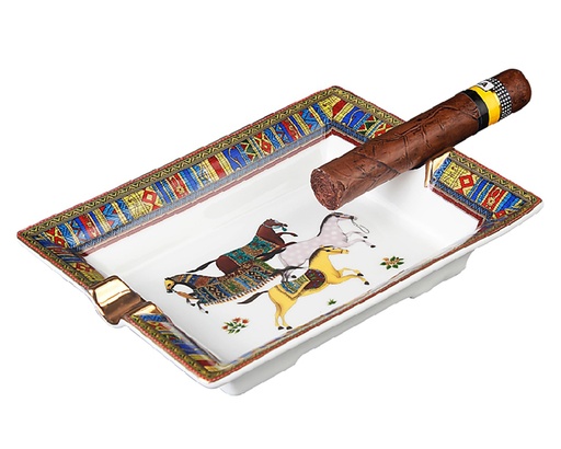 [ASH28] Ashtray Cigar Ceramic Horses 2 Rests