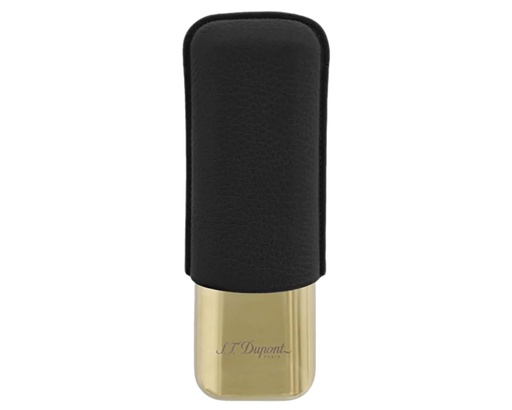 [183250] Etui Cigare Dupont Noir Grain/Or 2 Cigares