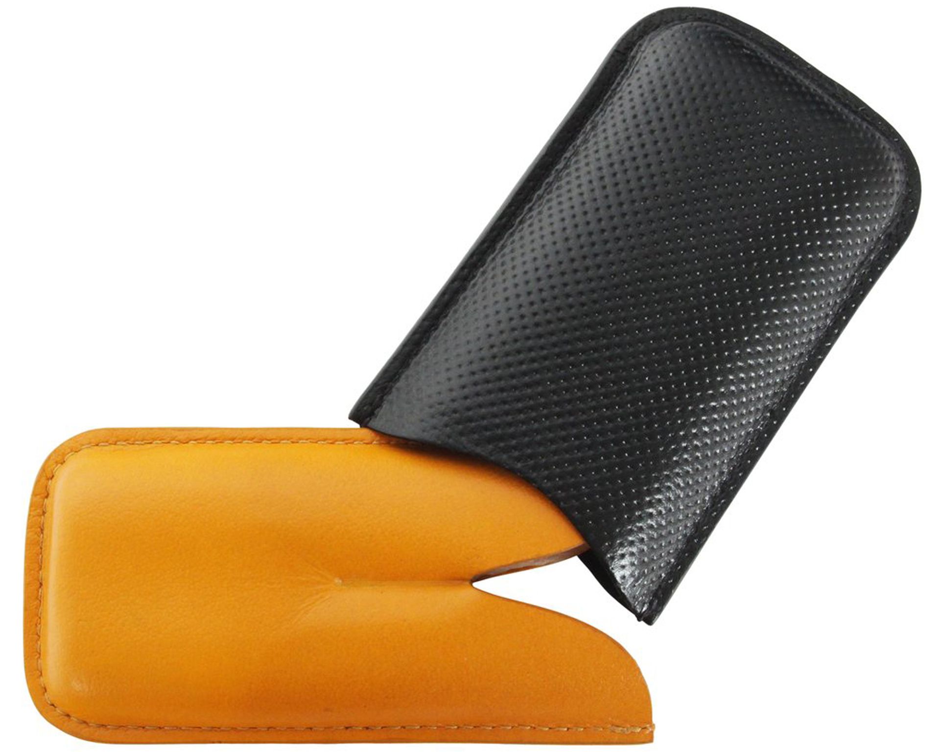 [09279] Etui Sigaar Leder Zwart/Geel 2 Robusto 130 R52