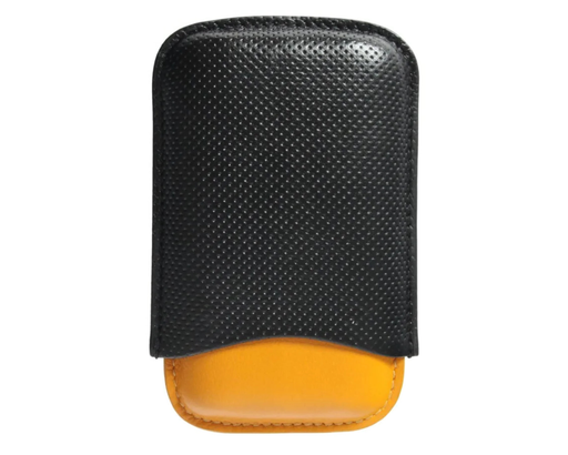 [09280] Etui Cigare Cuir Noir/Jaune 3 Robusto 130 R52