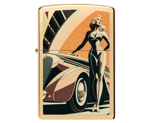 [60007258] Briquet Zippo Vintage Car and Woman Design