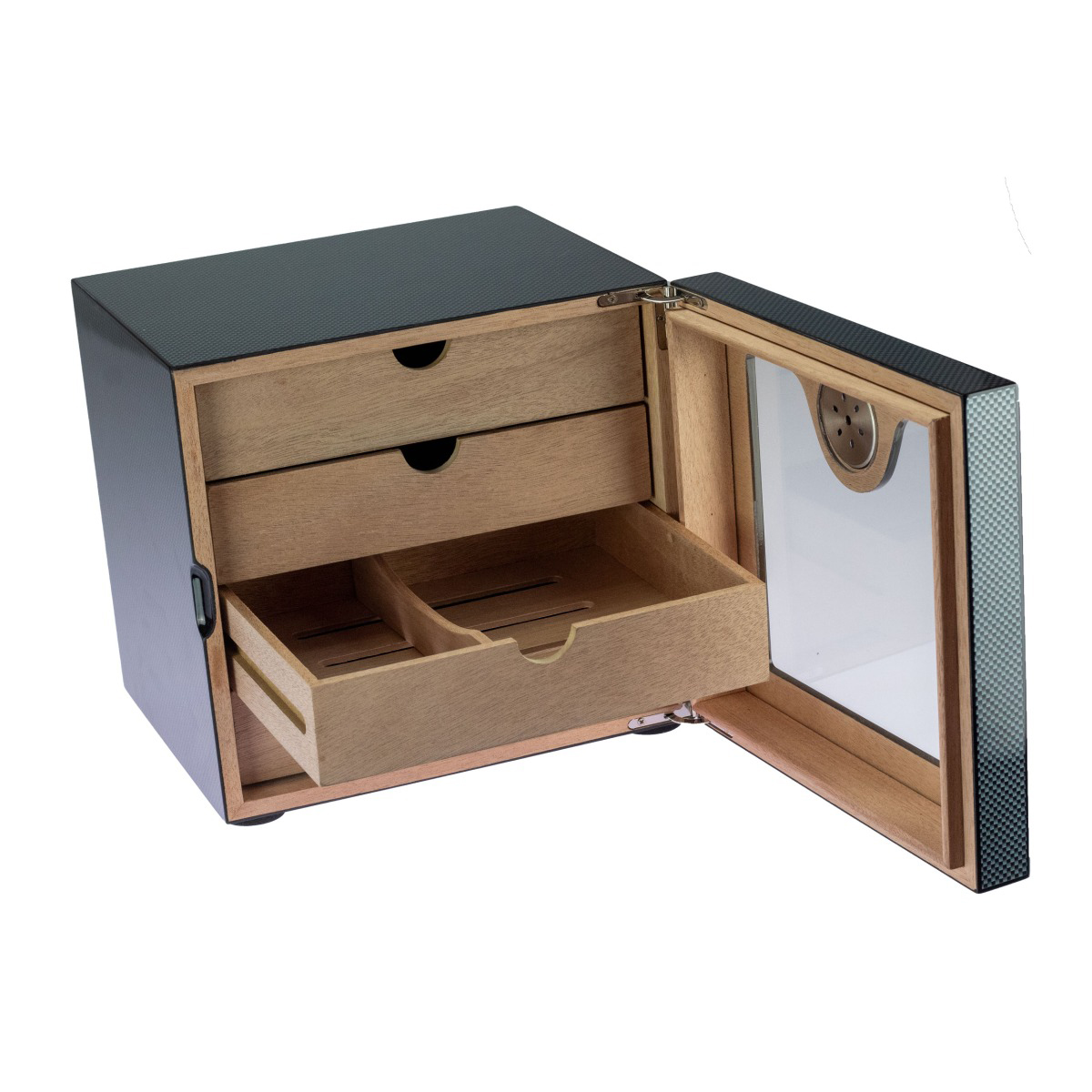 [29205] Humidorkast Carbon Hoogglans 80 Sigaren 4 Laden