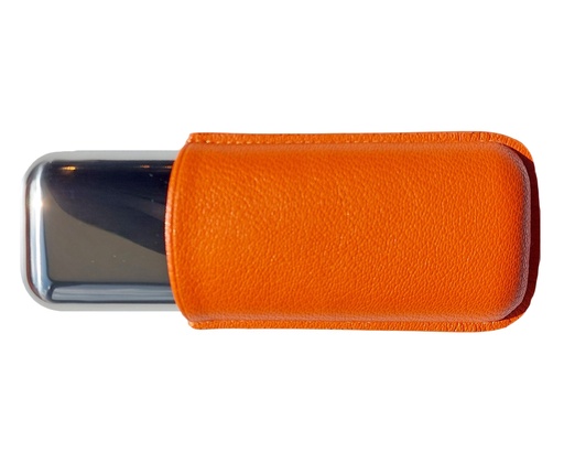 [SK4077ORG] Cigar Pouch Leather/Metal 2 Cig R60 152mm Orange