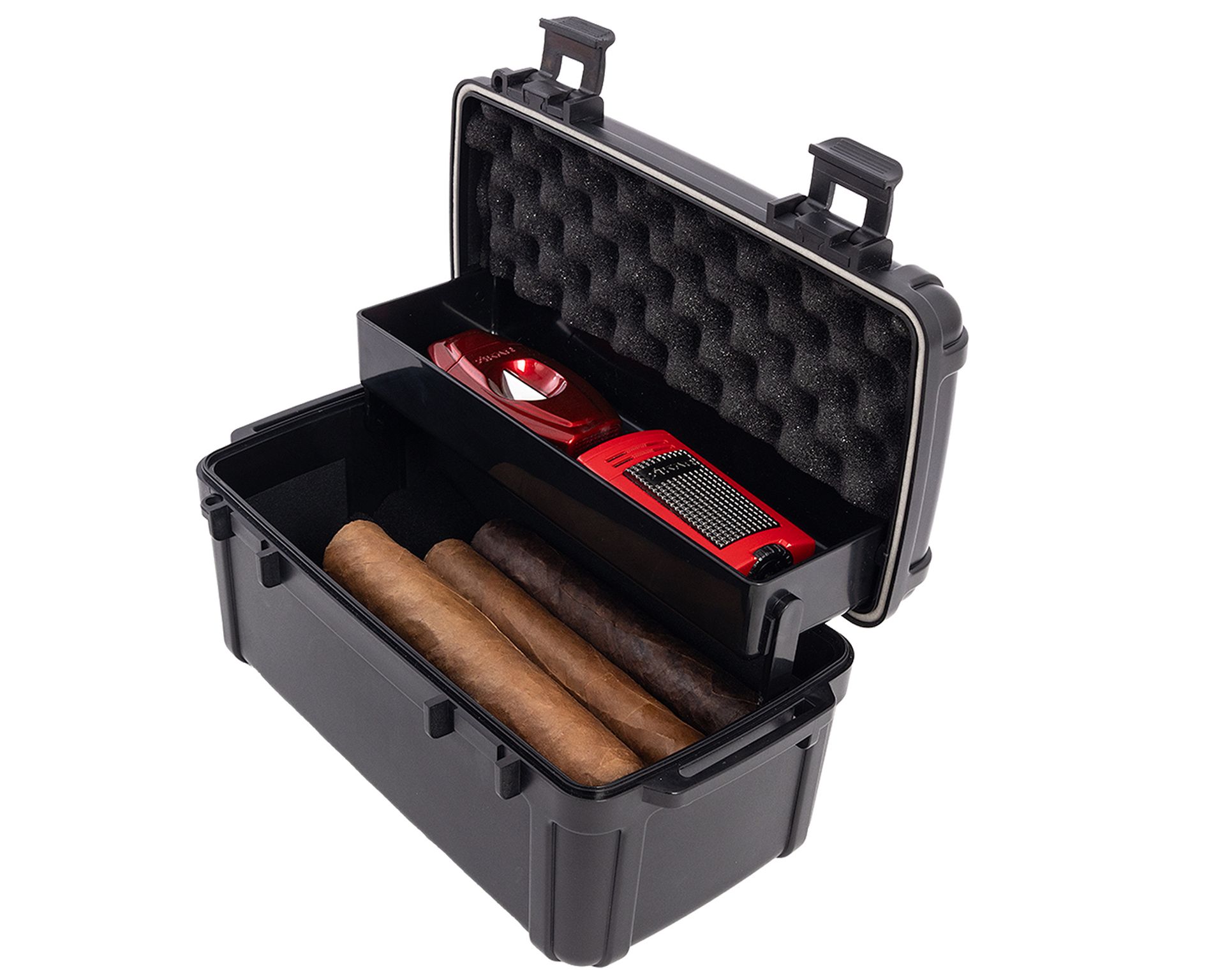 [HUMCC10TB] Travel Humidor Cigar Caddy Black Tackle Box 10 Cigars