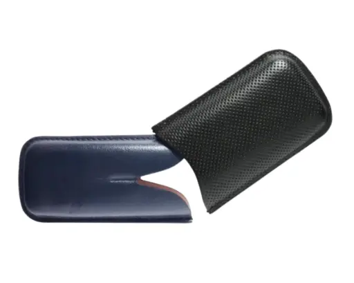 [09283] Etui Sigaar Leder Zwart/Blauw 2 Robusto