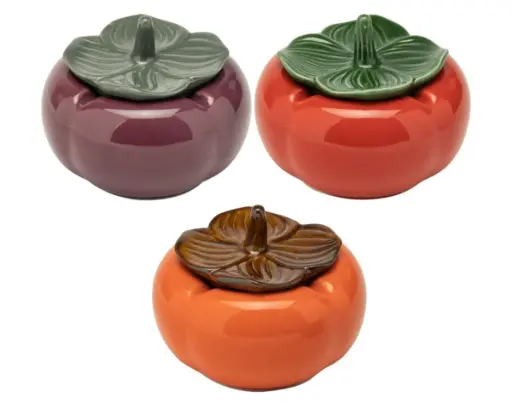 [506511S] Ashtray Ceramic Aubergine/Pumpkin/Tomato with Lid 10,5cm