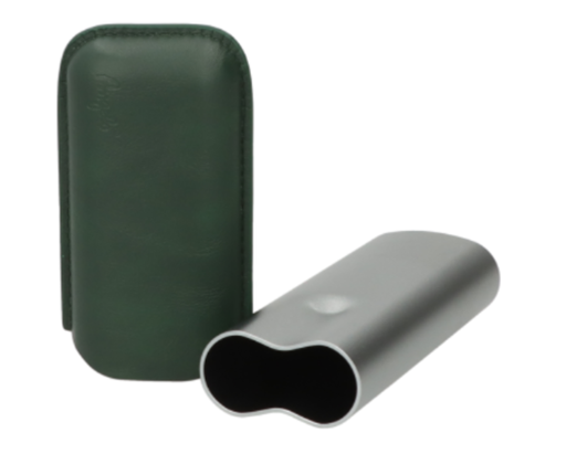 [812032] Etui Sigaar Angelo Anodised Aluminium Grijs/Groen 2 Sigaren
