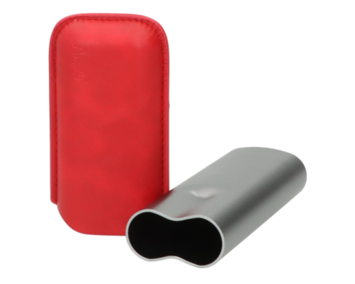 [812034] Etui Sigaar Angelo Anodised Aluminium Grijs/Rood 2 Sigaren