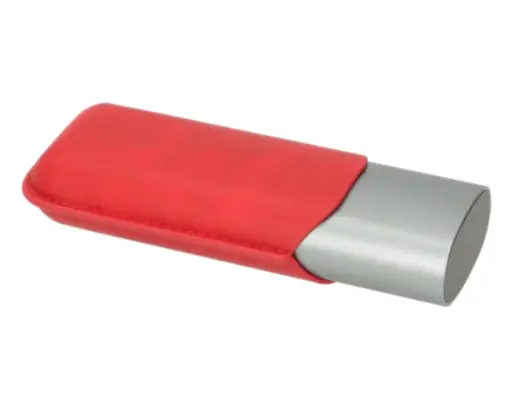 [812034] Etui Sigaar Angelo Anodised Aluminium Grijs/Rood 2 Sigaren