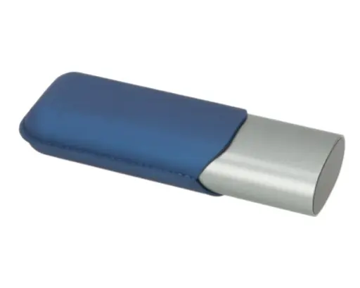 [812035] Cigar Pouch Angelo Anodised Aluminium Grey/Blue 2 Cigars