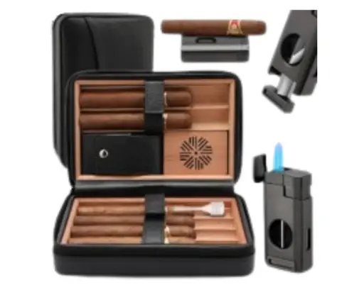 [SK4068] Travel Humidor Cedar Laether 6 Cigars