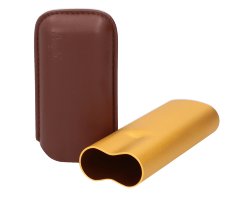 [812039] Cigar Pouch Angelo Anodised Aluminium Brown/Gold 2 Cigars