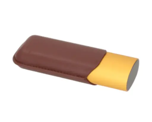 [812039] Cigar Pouch Angelo Anodised Aluminium Brown/Gold 2 Cigars
