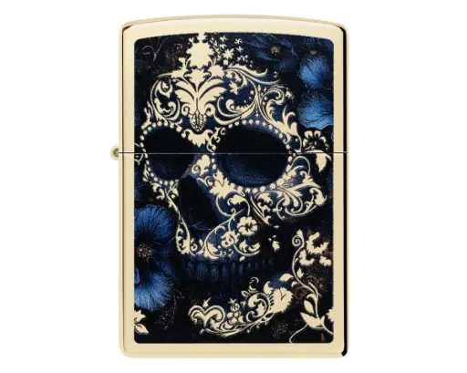 [60007900] Briquet Zippo Skull with Flowers Design